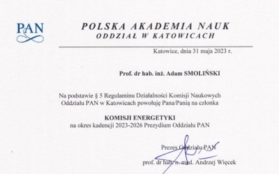 WICEPREZES ZARZĄDU SRK S.A. PROF. ADAM SMOLIŃSKI CZŁONKIEM KOMISJI ENERGETYKI PAN